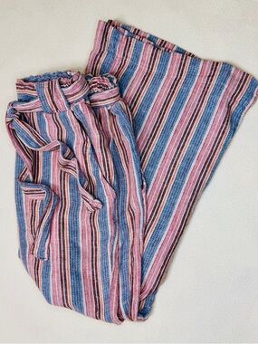 Indigo Rein wide leg high rise striped pants blue, purple, maroon waist belt M